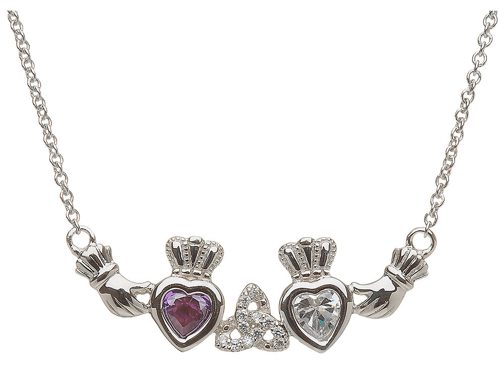 ShanOre® Claddagh Trinity Mothers Pendant Necklace Personalize - 2 5mm Heart Shape Simulated Birthstones