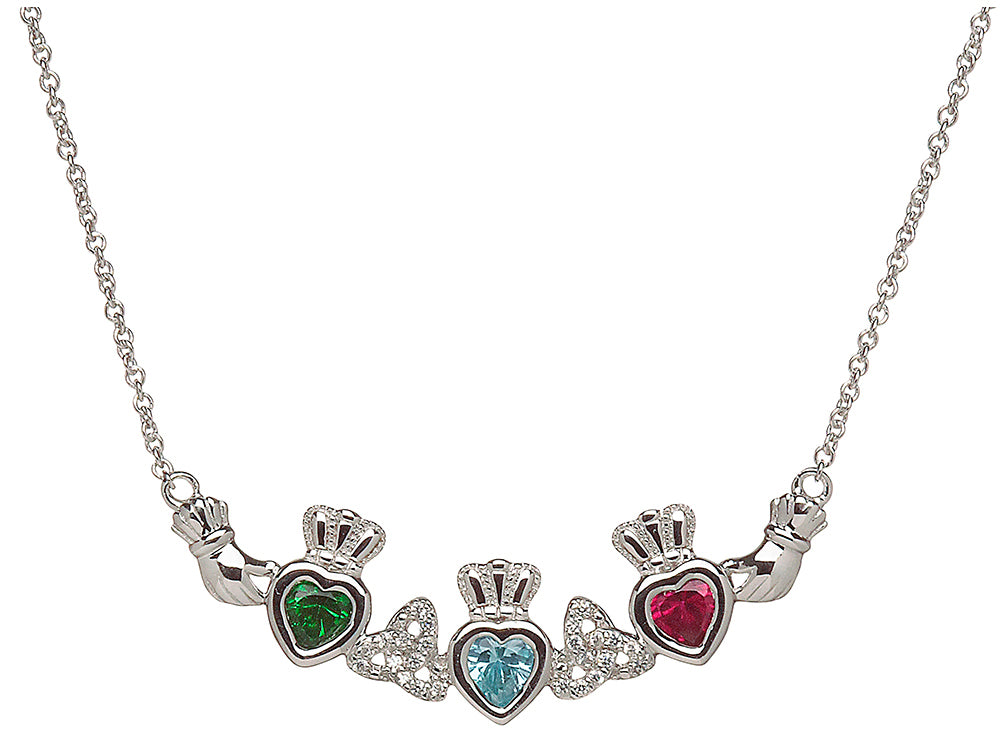 ShanOre® Claddagh Trinity Mothers Pendant Necklace Personalize 3 5mm Heart Shape Simulated Birthstones
