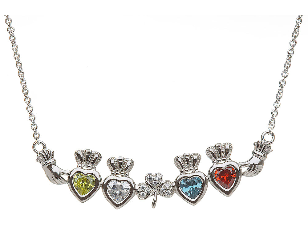 ShanOre® Claddagh Shamrock Mothers Pendant Necklace Personalize 4 5mm Heart Shape Simulated Birthstones