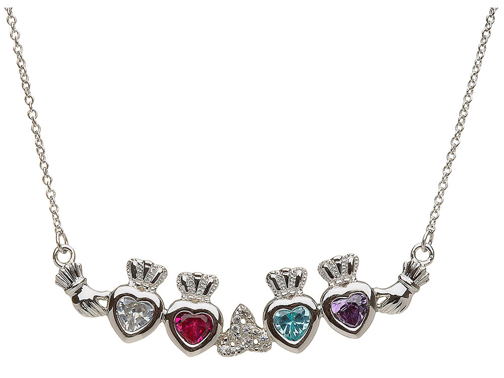 ShanOre® Claddagh Trinity Mothers Pendant Necklace Personalize 4  5mm Heart Shape Simulated Birthstones