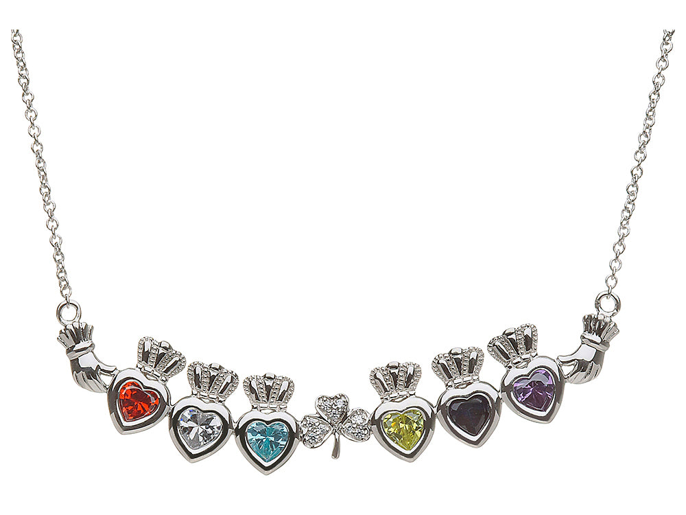 ShanOre® Claddagh Shamrock Mothers Pendant Necklace Personalize 6 5mm Heart Shape Simulated Birthstones