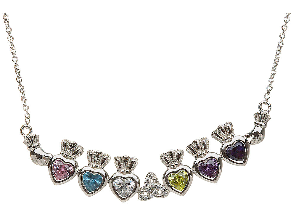 ShanOre® Claddagh Trinity Mothers Pendant Necklace Personalize 6 5mm Heart Shape Simulated Birthstones