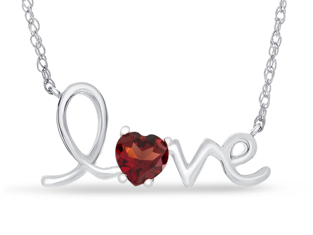 FJC Finejewelers Sterling Silver 18 Inch Love Necklace with 5mm Heart Shape Garnet