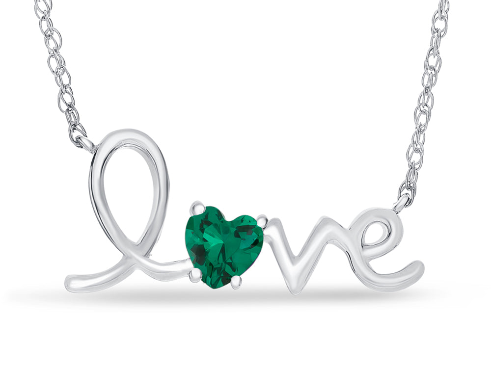 FJC Finejewelers Sterling Silver 18 Inch Love Necklace with 5mm Heart Shape Simulated Emerald