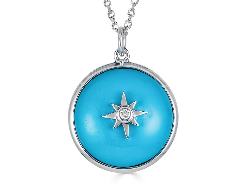 FJC Finejewelers Sterling Silver Round Cabochon Compressed Turquoise and White Topaz Star Necklace Pendant