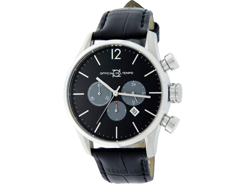 Officina Del Tempo Style Minimal 46mm Chronograph Leather Band (OT1033/1100N) Made in Italy