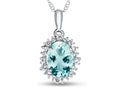 FJC Finejewelers 10k White Gold Oval Aquamarine with White Topaz accent stones Halo Pendant Necklace