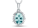FJC Finejewelers 10k White Gold Oval Aquamarine with White Topaz accent stones Halo Pendant Necklace