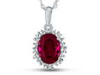 FJC Finejewelers 10k White Gold Oval Created Ruby with White Topaz accent stones Halo Pendant Necklace