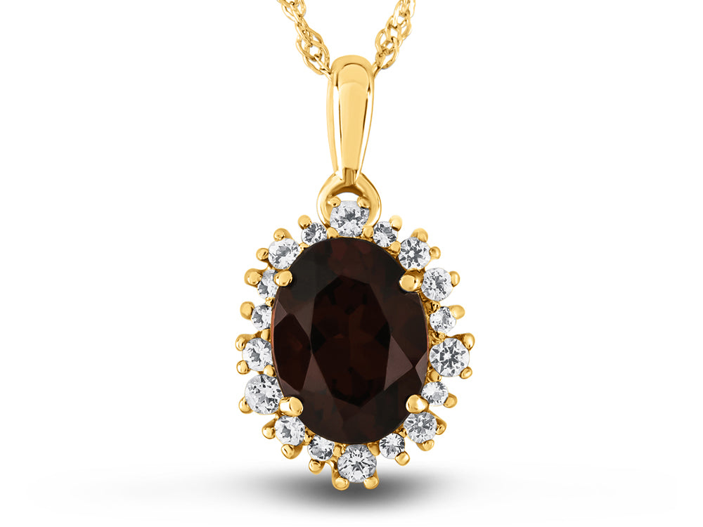 FJC Finejewelers 10k Yellow Gold Oval Garnet with White Topaz accent stones Halo Pendant Necklace