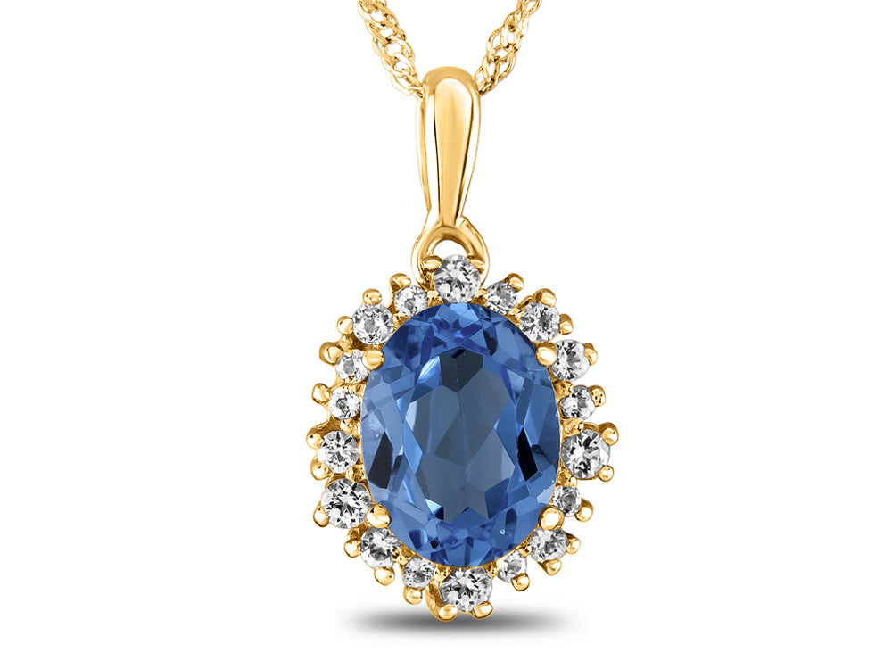 FJC Finejewelers 10k Yellow Gold Oval Swiss Blue Topaz with White Topaz accent stones Halo Pendant Necklace