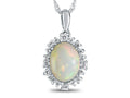 FJC Finejewelers 10k White Gold Oval Opal with White Topaz accent stones Halo Pendant Necklace