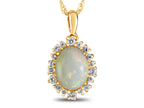 FJC Finejewelers 10k Yellow Gold Oval Opal with White Topaz accent stones Halo Pendant Necklace