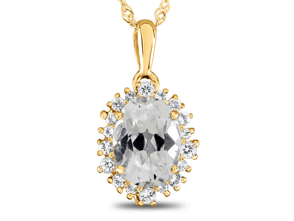 FJC Finejewelers 10k Yellow Gold Oval White Topaz with White Topaz accent stones Halo Pendant Necklace