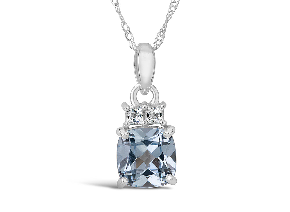 FJC Finejewelers 10k White Gold 7mm Cushion-Cut Aquamarine Pendant Necklace