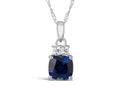 FJC Finejewelers 10k White Gold 7mm Cushion-Cut Created Blue Sapphire with White Topaz Pendant Necklace