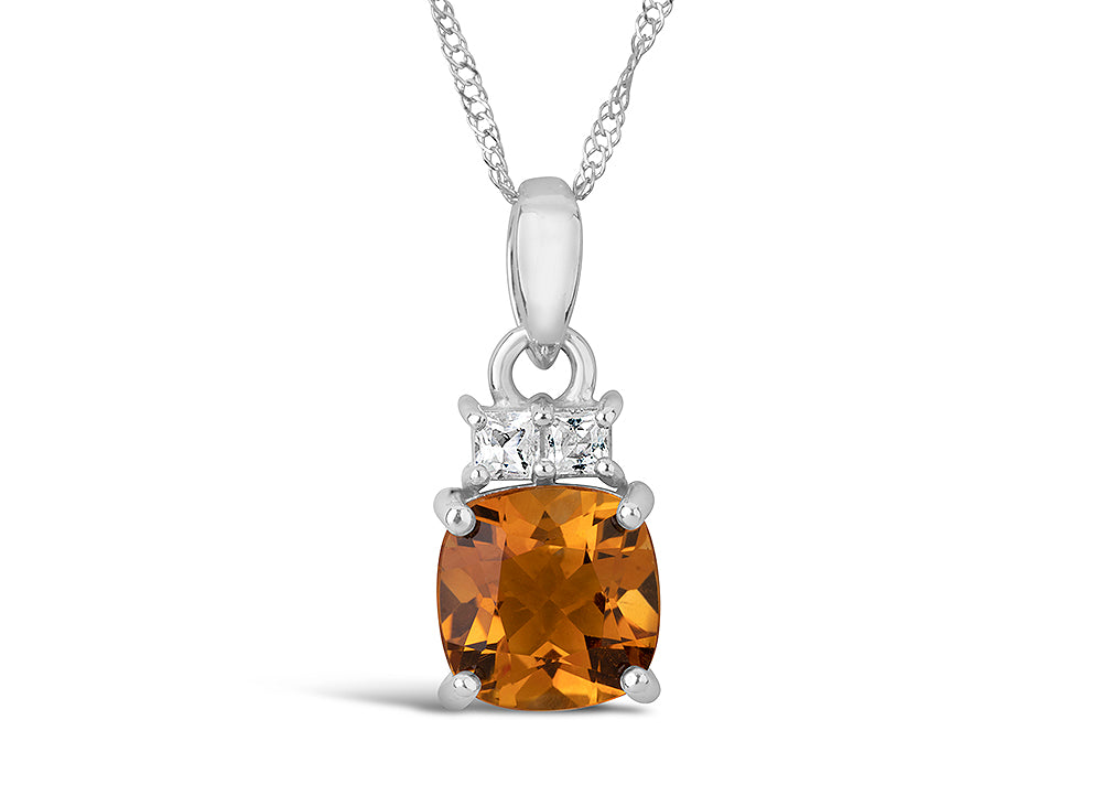 FJC Finejewelers 10k White Gold 7mm Cushion-Cut Citrine with White Topaz Accents Pendant Necklace