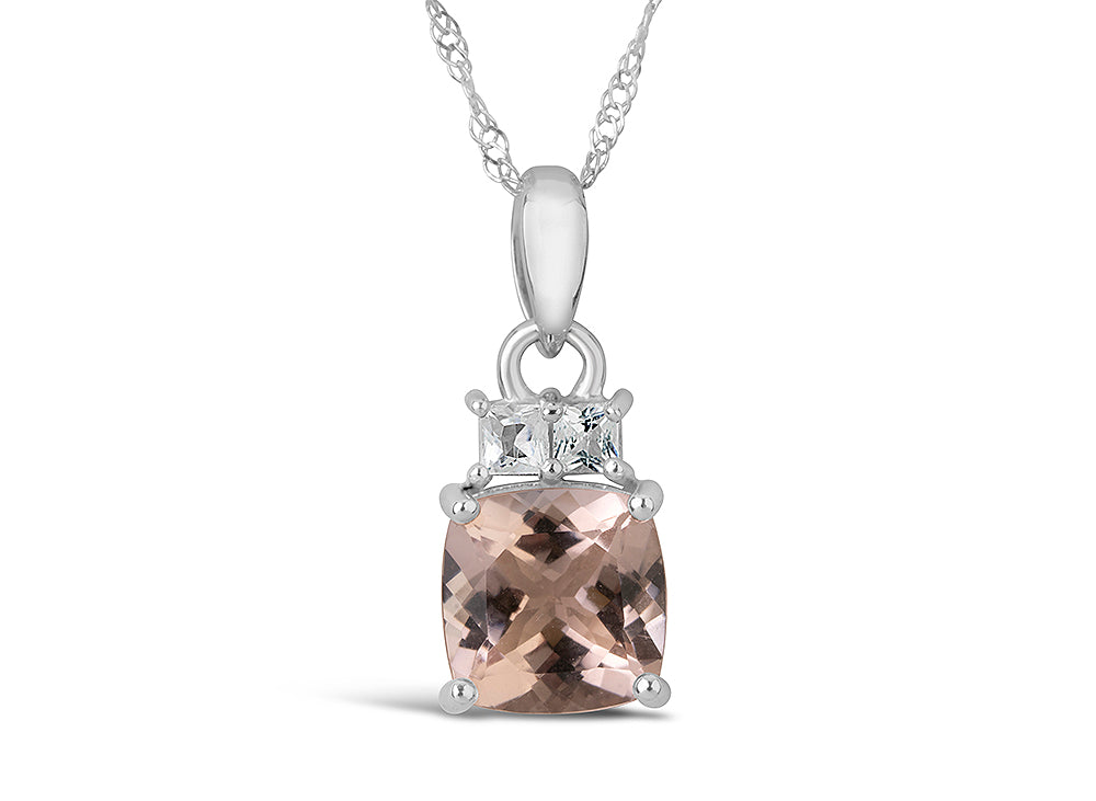 FJC Finejewelers 10k White Gold 7mm Cushion-Cut Morganite Pendant Necklace
