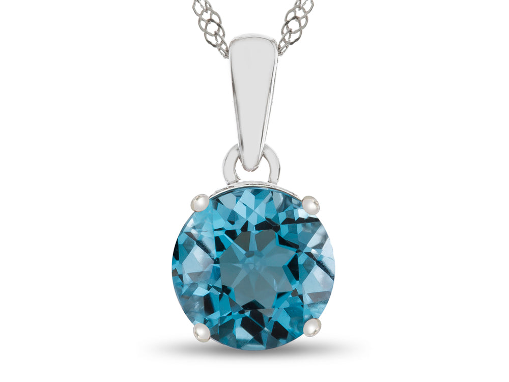 FJC Finejewelers 10k White Gold 7mm Round Swiss Blue Topaz Pendant Necklace