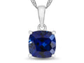 FJC Finejewelers 10k White Gold 7mm Cushion-Cut Created Blue Sapphire Pendant Necklace