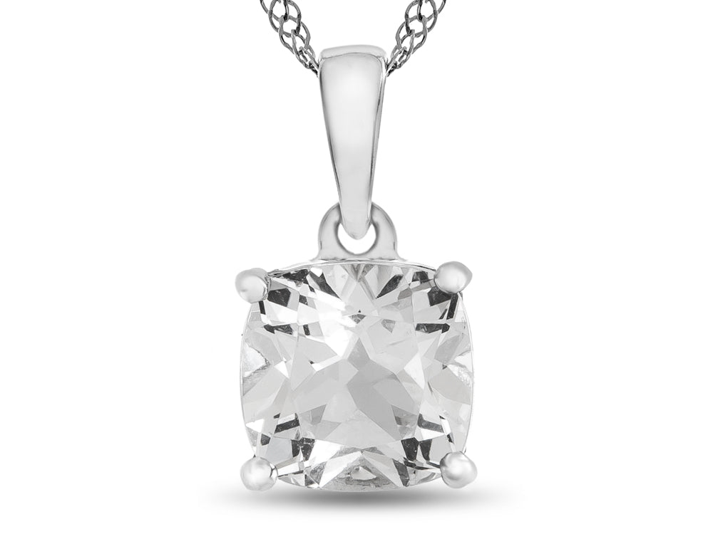 FJC Finejewelers 10k White Gold 7mm Cushion-Cut White Topaz Pendant Necklace
