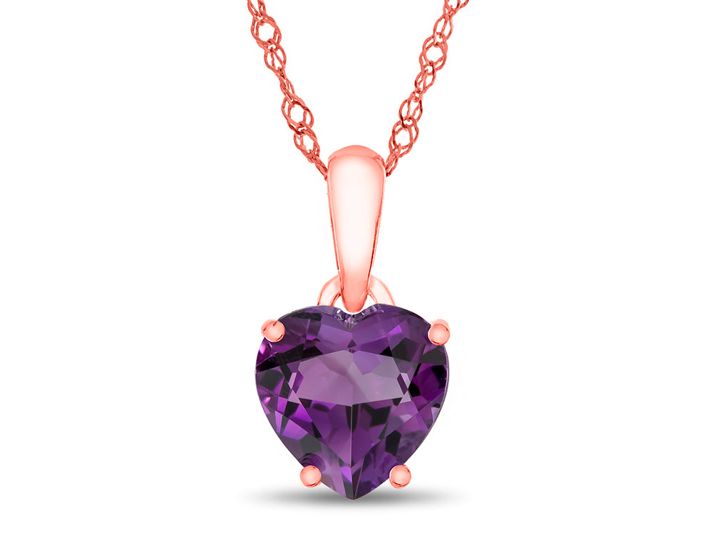 FJC Finejewelers 10k Rose Gold 7mm Heart Shaped Amethyst Pendant Necklace