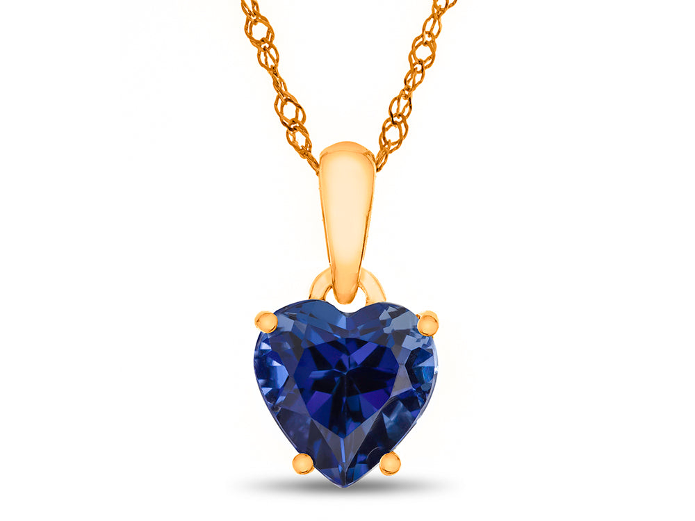 FJC Finejewelers 10k Yellow Gold 7mm Heart Shaped Created Blue Sapphire Pendant Necklace