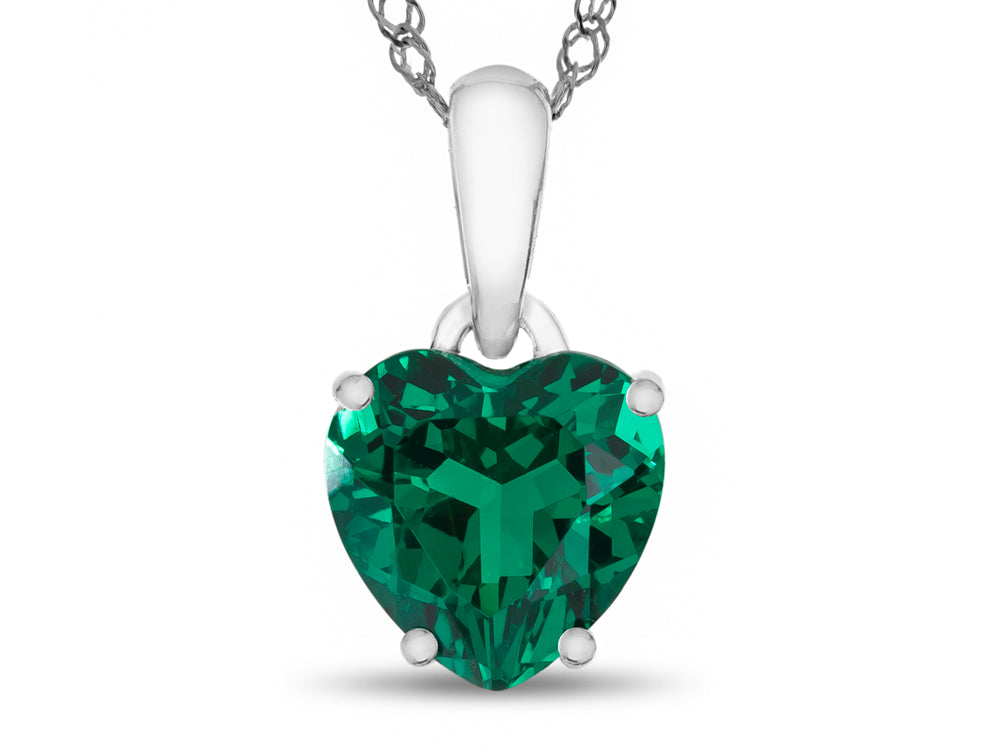 FJC Finejewelers 10k White Gold 7mm Heart Shaped Simulated Emerald Pendant Necklace