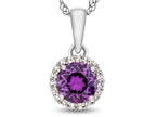 FJC Finejewelers 10k White Gold 6mm Round Amethyst with White Topaz accent stones Halo Pendant Necklace