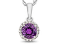 FJC Finejewelers 925 Sterling Silver 6mm Round Amethyst with White Topaz stones Halo Pendant Necklace