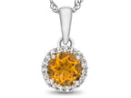 FJC Finejewelers 10k White Gold 6mm Round Citrine with White Topaz accent stones Halo Pendant Necklace