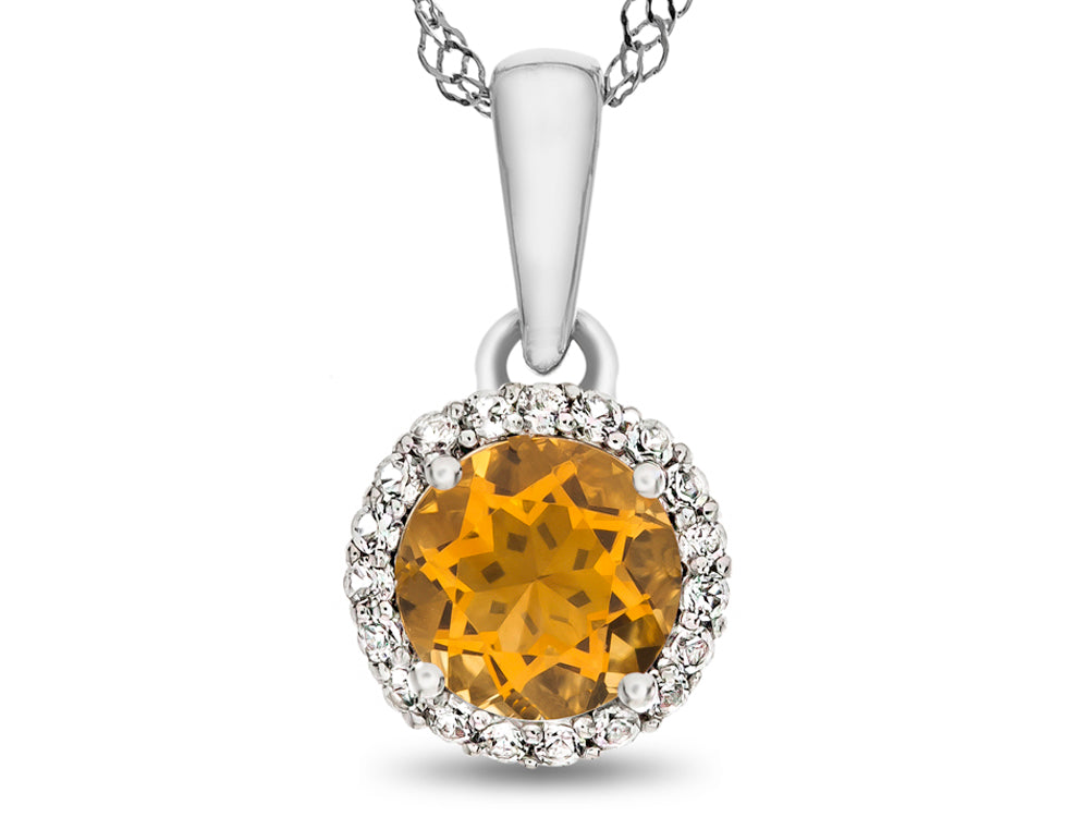 FJC Finejewelers 925 Sterling Silver 6mm Round Citrine with White Topaz stones Halo Pendant Necklace