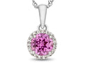 FJC Finejewelers 10k White Gold 6mm Round Created Pink Sapphire with White Topaz Halo Pendant Necklace