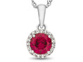 FJC Finejewelers 925 Sterling Silver 6mm Round Created Ruby with White Topaz stones Halo Pendant Necklace