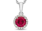 FJC Finejewelers 925 Sterling Silver 6mm Round Created Ruby with White Topaz stones Halo Pendant Necklace
