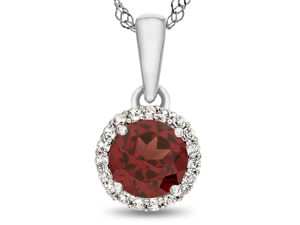 FJC Finejewelers 925 Sterling Silver 6mm Round Garnet with White Topaz stones Halo Pendant Necklace