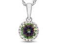 FJC Finejewelers 10k White Gold 6mm Round Mystic Topaz with White Topaz accent stones Halo Pendant Necklace