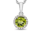 FJC Finejewelers 925 Sterling Silver 6mm Round Peridot with White Topaz stones Halo Pendant Necklace