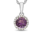 FJC Finejewelers 10k White Gold 6mm Round Simulated Alexandrite with White Topaz accent stones Halo Pendant Necklace