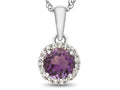 FJC Finejewelers 925 Sterling Silver 6mm Round Simulated Alexandrite with White Topaz stones Halo Pendant Necklace