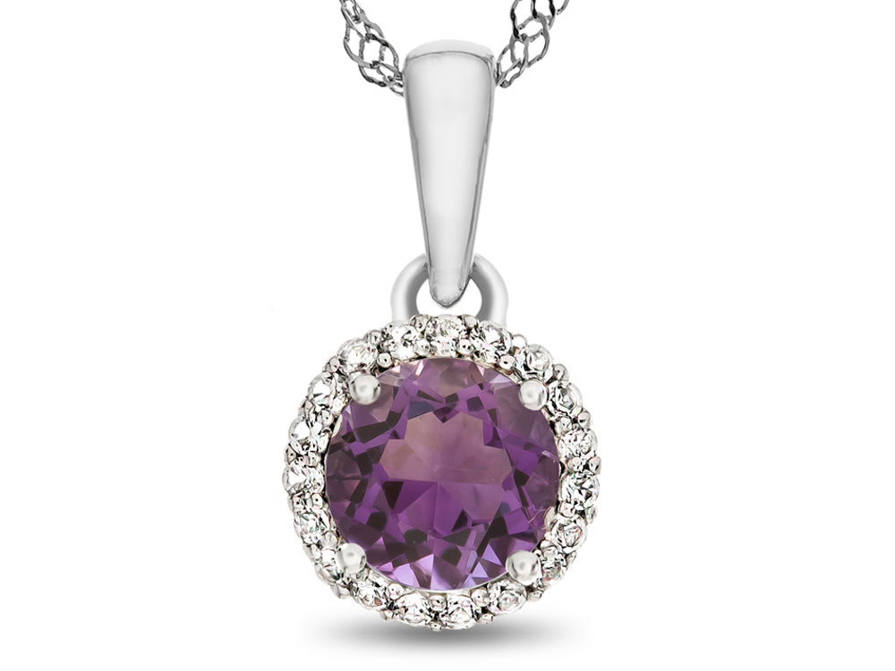 FJC Finejewelers 925 Sterling Silver 6mm Round Simulated Alexandrite with White Topaz stones Halo Pendant Necklace