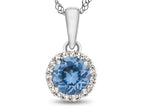 FJC Finejewelers 10k White Gold 6mm Round Simulated Aquamarine with White Topaz accent stones Halo Pendant Necklace
