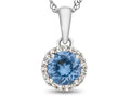 FJC Finejewelers 925 Sterling Silver 6mm Round Simulated Aquamarine with White Topaz stones Halo Pendant Necklace