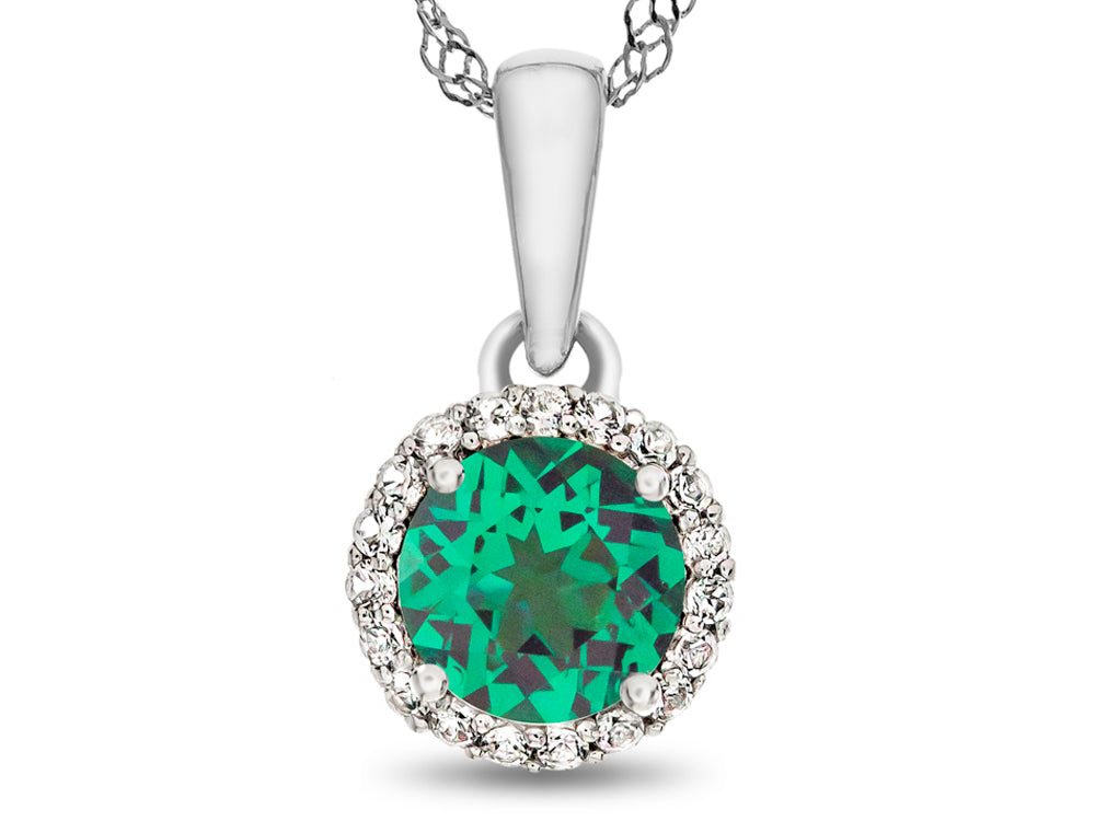 FJC Finejewelers 10k White Gold 6mm Round Simulated Emerald with White Topaz accent stones Halo Pendant Necklace