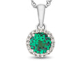 FJC Finejewelers 925 Sterling Silver 6mm Round Simulated Emerald with White Topaz stones Halo Pendant Necklace