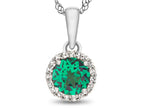 FJC Finejewelers 925 Sterling Silver 6mm Round Simulated Emerald with White Topaz stones Halo Pendant Necklace