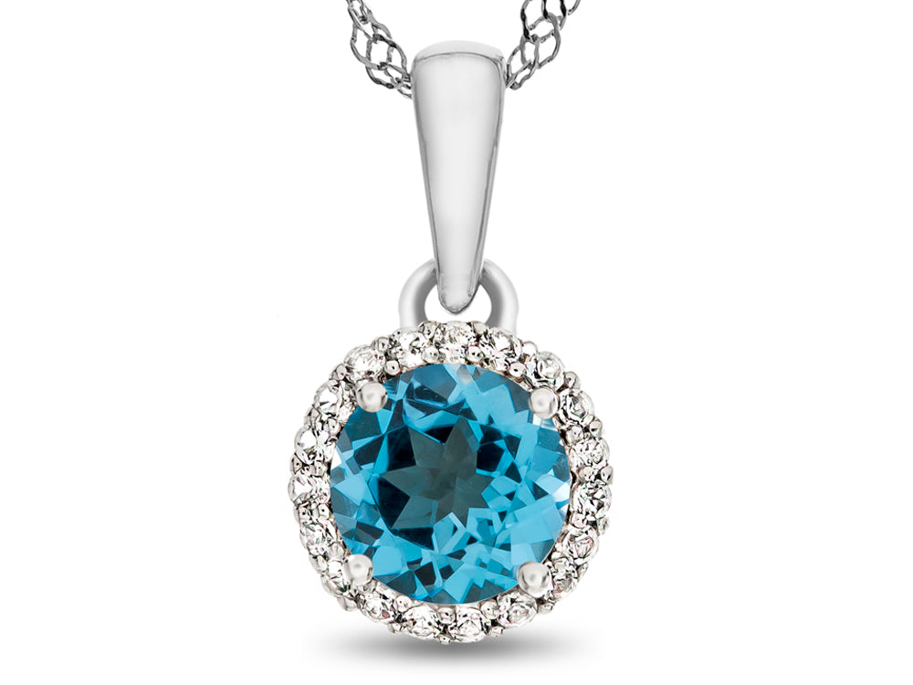 FJC Finejewelers 10k White Gold 6mm Round Swiss Blue Topaz with White Topaz accent stones Halo Pendant Necklace