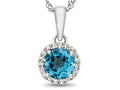FJC Finejewelers 10k White Gold 6mm Round Swiss Blue Topaz with White Topaz accent stones Halo Pendant Necklace