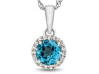 FJC Finejewelers 925 Sterling Silver 6mm Round Swiss Blue Topaz with White Topaz stones Halo Pendant Necklace