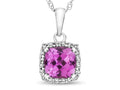 FJC Finejewelers 10k White Gold 6mm Cushion-Cut Created Pink Sapphire with White Topaz accent stones Halo Pendant Neckla